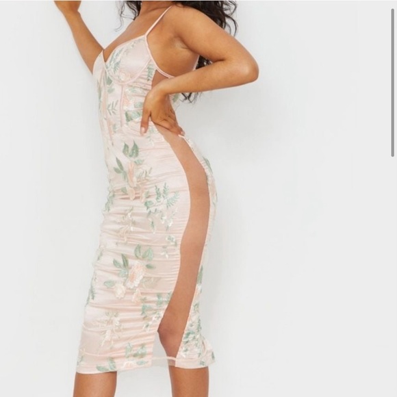 Embroidered mesh insert nude dress - Picture 4 of 7